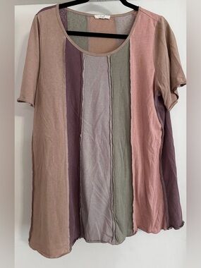 Easel Striped Panel Short Sleeve Blush Multi Top Size XL Soft Flowy EUC